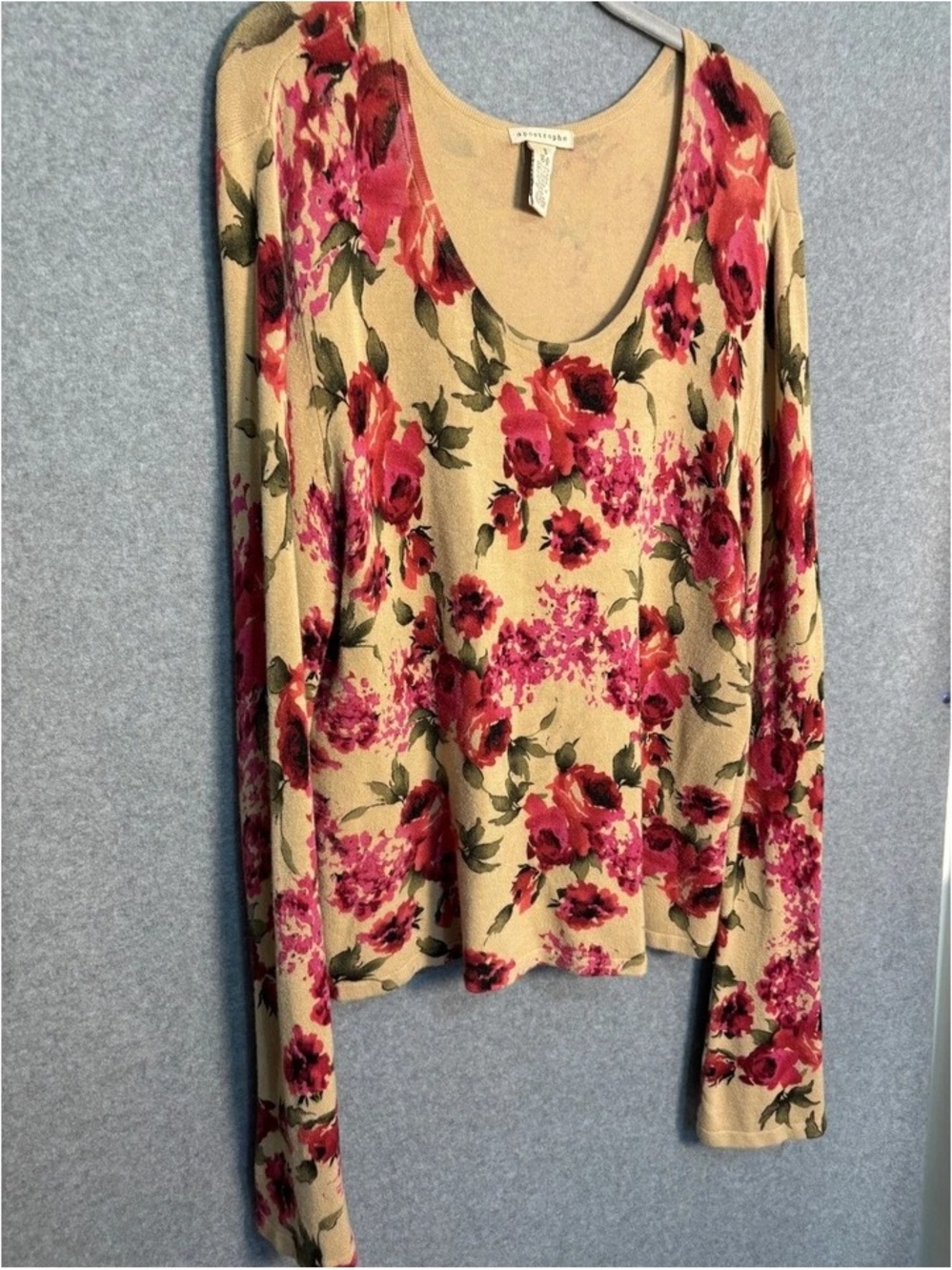 Apostrophe Yellow Scoop Neck Long Sleeve Top with Pink Floral Print - Picture 3 of 7